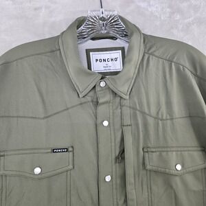 Poncho Shirt Mens XL Green Western Pearl Snap Performance Regular Fit